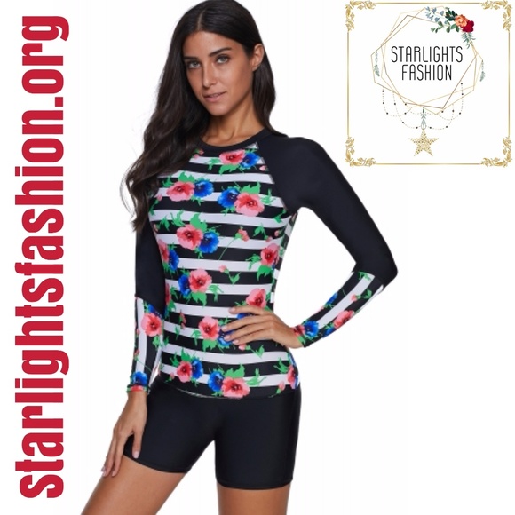 starlights fashion Other - Striped Floral Patchwork Long Sleeve One-piece